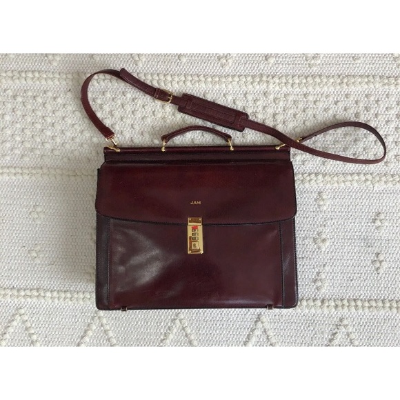 Vintage/Crafted in USA Yamani Genuine Leather Men's Purse/Briefcase Burgundy - Picture 2 of 16